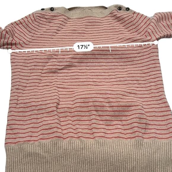 Demylee 100% Cashmere Beige & Pink Striped 3/4 Sleeve Pullover Sweater Size L - Picture 8 of 9
